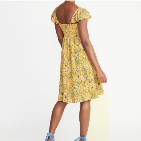 Old Navy Cami Fit Flare Yellow Gold Floral Shirred Lined Midi Sun Nap Dress 1X - Picture 2 of 16